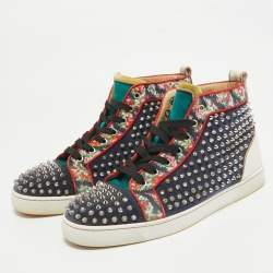 Christian Louboutin Multicolor Canvas Leather Louis Spikes High Top Sneakers Size 44