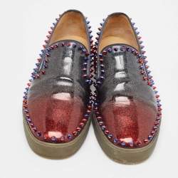 Christian Louboutin Multicolor Ombre Glitter Patent Leather Pik Boat Sneakers Size 42.5