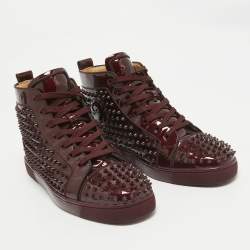 Christian Louboutin Burgundy Patent Leather Louis Spikes High Top Sneakers Size 43.5