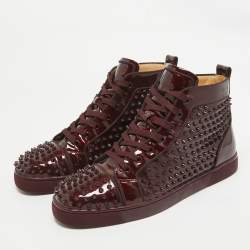 Christian Louboutin Burgundy Patent Leather Louis Spikes High Top Sneakers Size 43.5