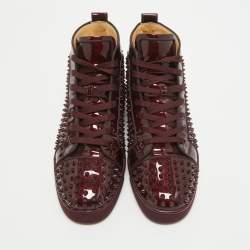 Christian Louboutin Burgundy Patent Leather Louis Spikes High Top Sneakers Size 43.5