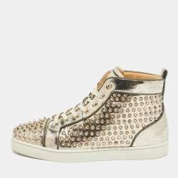 Pre Owned Christian Louboutin Gold Leather Louis Spikes High Top Sneakers Size 44
