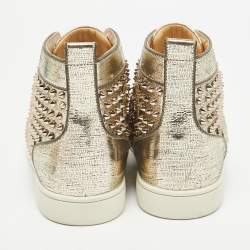 Pre Owned Christian Louboutin Gold Leather Louis Spikes High Top Sneakers Size 44