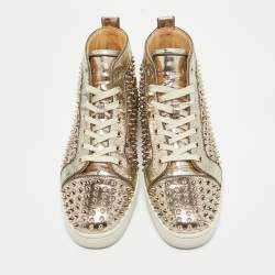 Pre Owned Christian Louboutin Gold Leather Louis Spikes High Top Sneakers Size 44