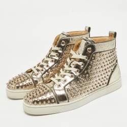 Pre Owned Christian Louboutin Gold Leather Louis Spikes High Top Sneakers Size 44