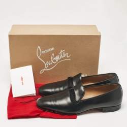 Christian Louboutin Black Leather and Calf Hair Smoking Slippers Size 43