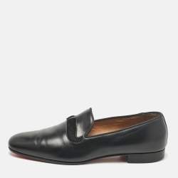 Christian Louboutin Black Leather and Calf Hair Smoking Slippers Size 43