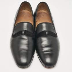 Christian Louboutin Black Leather and Calf Hair Smoking Slippers Size 43