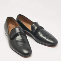 Christian Louboutin Black Leather and Calf Hair Smoking Slippers Size 43