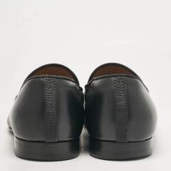 Christian Louboutin Black Leather and Calf Hair Smoking Slippers Size 43