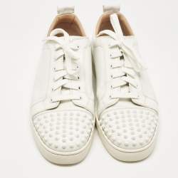 مملوكة مسبقًا Christian Louboutin White Leather Louis Junior Spikes Lace Up Sneakers Size 43.5