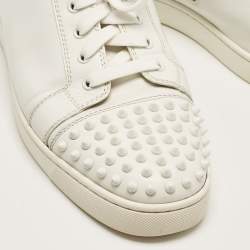 مملوكة مسبقًا Christian Louboutin White Leather Louis Junior Spikes Lace Up Sneakers Size 43.5