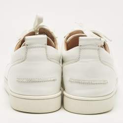 مملوكة مسبقًا Christian Louboutin White Leather Louis Junior Spikes Lace Up Sneakers Size 43.5