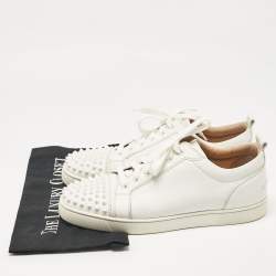 مملوكة مسبقًا Christian Louboutin White Leather Louis Junior Spikes Lace Up Sneakers Size 43.5