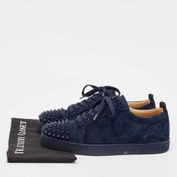 Christian Louboutin Navy Blue Suede Louis Junior Spikes Lace Up Sneakers Size 44