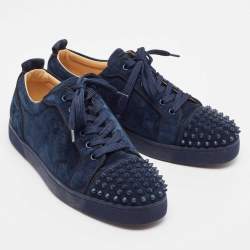 Christian Louboutin Navy Blue Suede Louis Junior Spikes Lace Up Sneakers Size 44