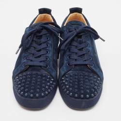 Christian Louboutin Navy Blue Suede Louis Junior Spikes Lace Up Sneakers Size 44