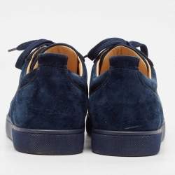 Christian Louboutin Navy Blue Suede Louis Junior Spikes Lace Up Sneakers Size 44