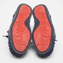 Christian Louboutin Navy Blue Suede Louis Junior Spikes Lace Up Sneakers Size 44