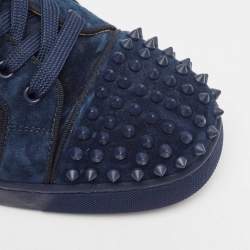 Christian Louboutin Navy Blue Suede Louis Junior Spikes Lace Up Sneakers Size 44