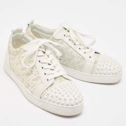 Christian Louboutin White Leather Louis Junior Spikes Lace Up Sneakers Size 44