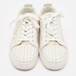 Christian Louboutin White Leather Louis Junior Spikes Lace Up Sneakers Size 44