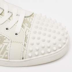 Christian Louboutin White Leather Louis Junior Spikes Lace Up Sneakers Size 44