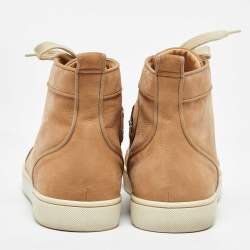 Christian Louboutin Beige Nubuck Leather High Top Sneakers 43