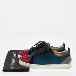 مملوكة مسبقًا Christian Louboutin Multicolor Patent Leather and Velvet Louis Junior Spikes Low Top Sneakers Size 43