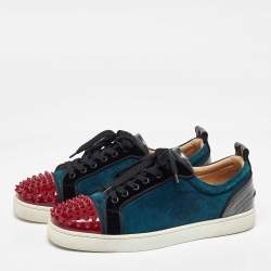 مملوكة مسبقًا Christian Louboutin Multicolor Patent Leather and Velvet Louis Junior Spikes Low Top Sneakers Size 43
