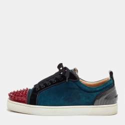 مملوكة مسبقًا Christian Louboutin Multicolor Patent Leather and Velvet Louis Junior Spikes Low Top Sneakers Size 43