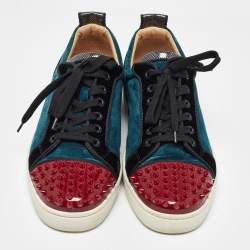 مملوكة مسبقًا Christian Louboutin Multicolor Patent Leather and Velvet Louis Junior Spikes Low Top Sneakers Size 43