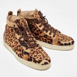 Christian Louboutin Brown Calf Hair Rantus Orlato High Top Sneakers Size 43