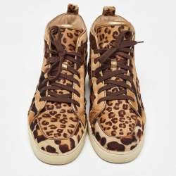 Christian Louboutin Brown Calf Hair Rantus Orlato High Top Sneakers Size 43