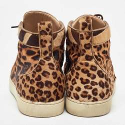 Christian Louboutin Brown Calf Hair Rantus Orlato High Top Sneakers Size 43