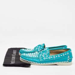 Christian Louboutin Blue Leather Spiked Yacht Loafers Size 43