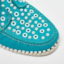 Christian Louboutin Blue Leather Spiked Yacht Loafers Size 43