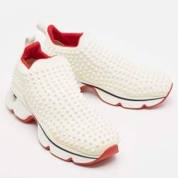 Christian Louboutin White Neoprene Spike Sock Sneakers Size 43