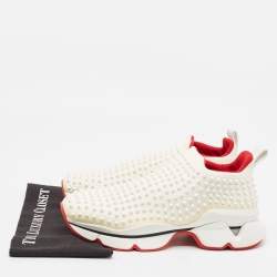 Christian Louboutin White Neoprene Spike Sock Sneakers Size 43