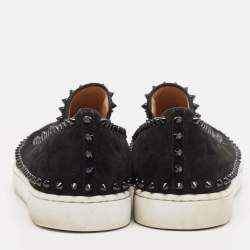 Pre Owned Christian Louboutin Black Suede Pik Boat Slip On Sneakers Size 44