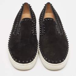 Pre Owned Christian Louboutin Black Suede Pik Boat Slip On Sneakers Size 44
