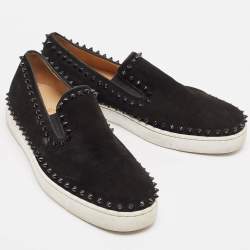 Pre Owned Christian Louboutin Black Suede Pik Boat Slip On Sneakers Size 44