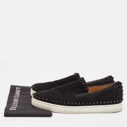 Pre Owned Christian Louboutin Black Suede Pik Boat Slip On Sneakers Size 44