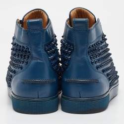 Christian Louboutin Blue Leather Louis Spikes High Top Sneakers Size 41