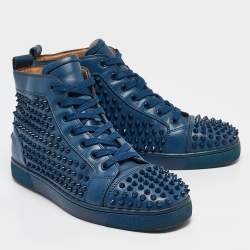 Christian Louboutin Blue Leather Louis Spikes High Top Sneakers Size 41