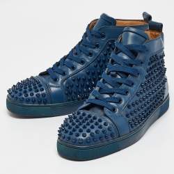 Christian Louboutin Blue Leather Louis Spikes High Top Sneakers Size 41