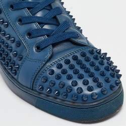 Christian Louboutin Blue Leather Louis Spikes High Top Sneakers Size 41