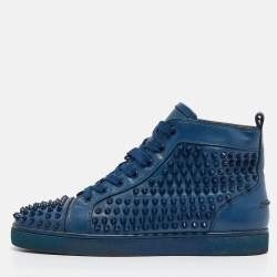 Christian Louboutin Blue Leather Louis Spikes High Top Sneakers Size 41