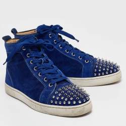 Christian Louboutin Blue Suede Lou Spikes Sneakers Size 41