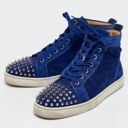 Christian Louboutin Blue Suede Lou Spikes Sneakers Size 41